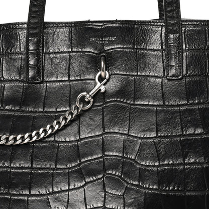 Saint Laurent Calfskin Crocodile Embossed Large Shopper Tote Black 9 of 12