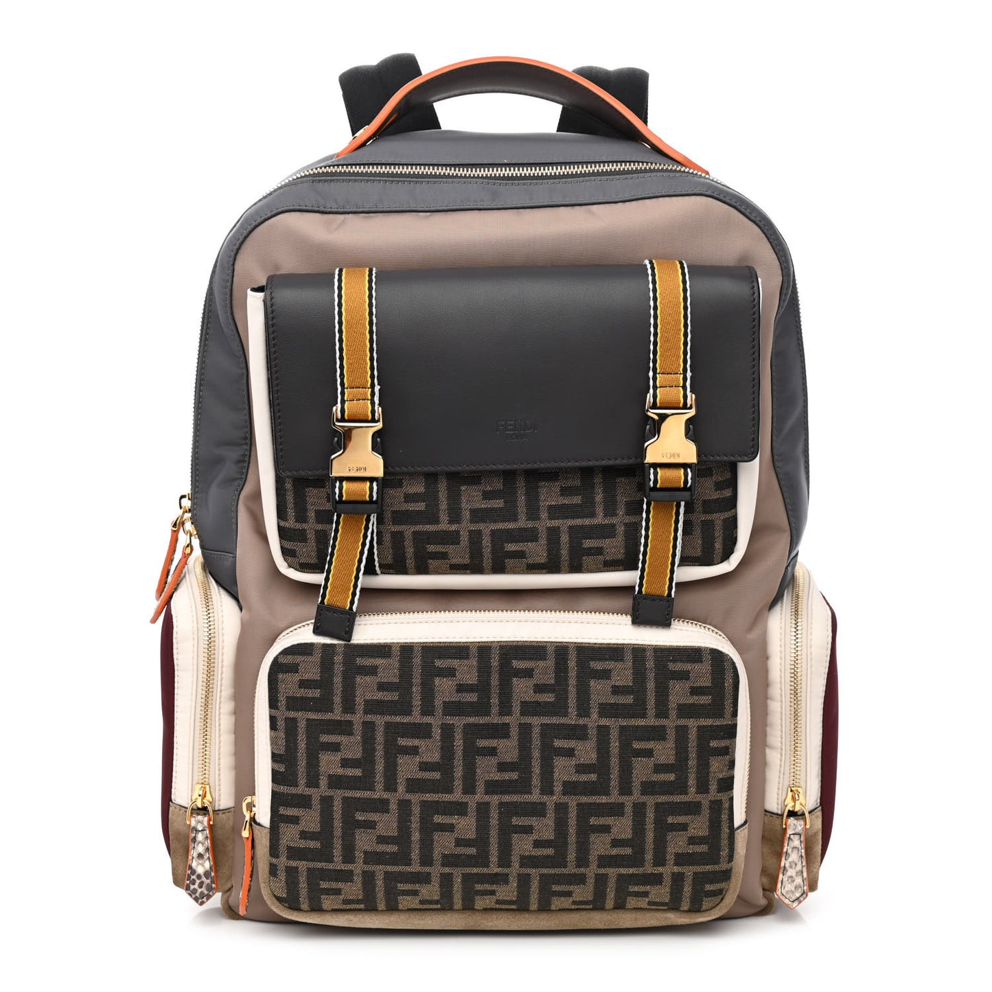 Nylon Fabric Jacquard Suede FF Explorer Backpack Tobacco Multicolor