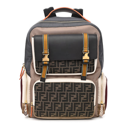 Fendi Nylon Fabric Jacquard Suede FF Explorer Backpack Tobacco Multicolor 1 of 9