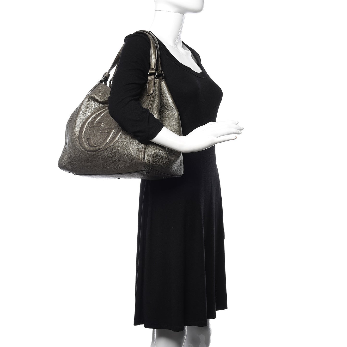 Metallic Pebbled Calfskin Medium Soho Shoulder Bag Sasso