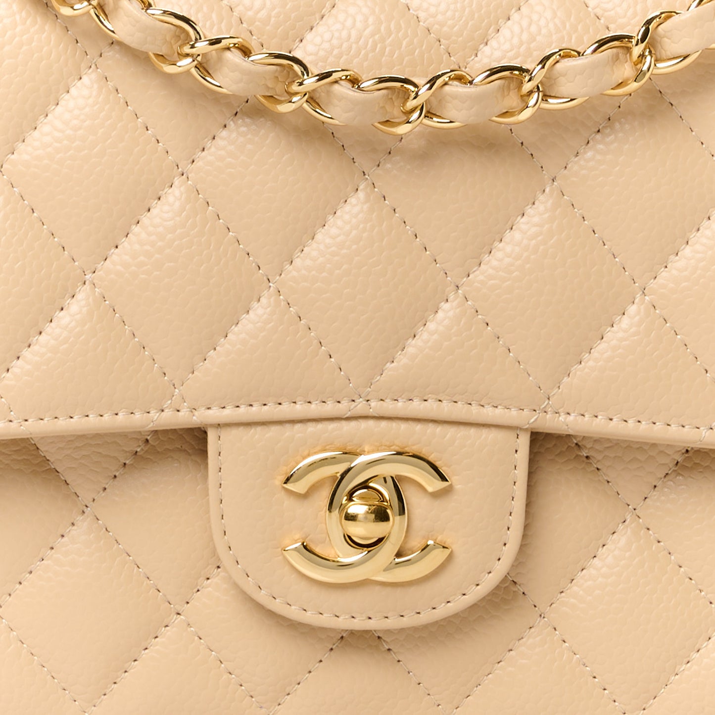Caviar Quilted Medium Double Flap Beige