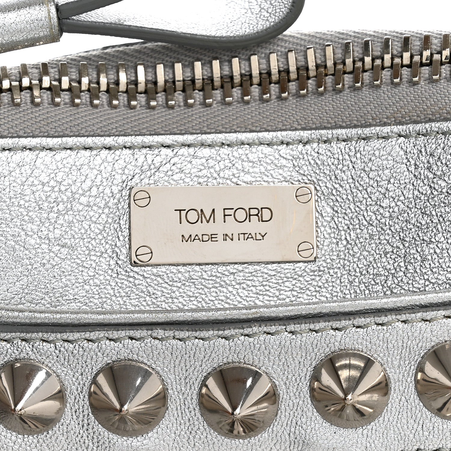 Tom Ford Pebbled Calfskin Studded Clutch Silver 7 of 9
