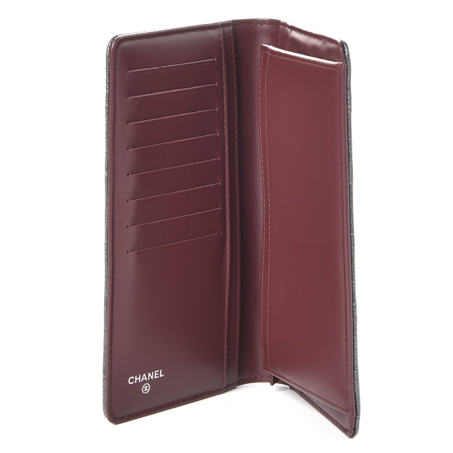 Metallic Calfskin Quilted Yen Wallet Charcoal