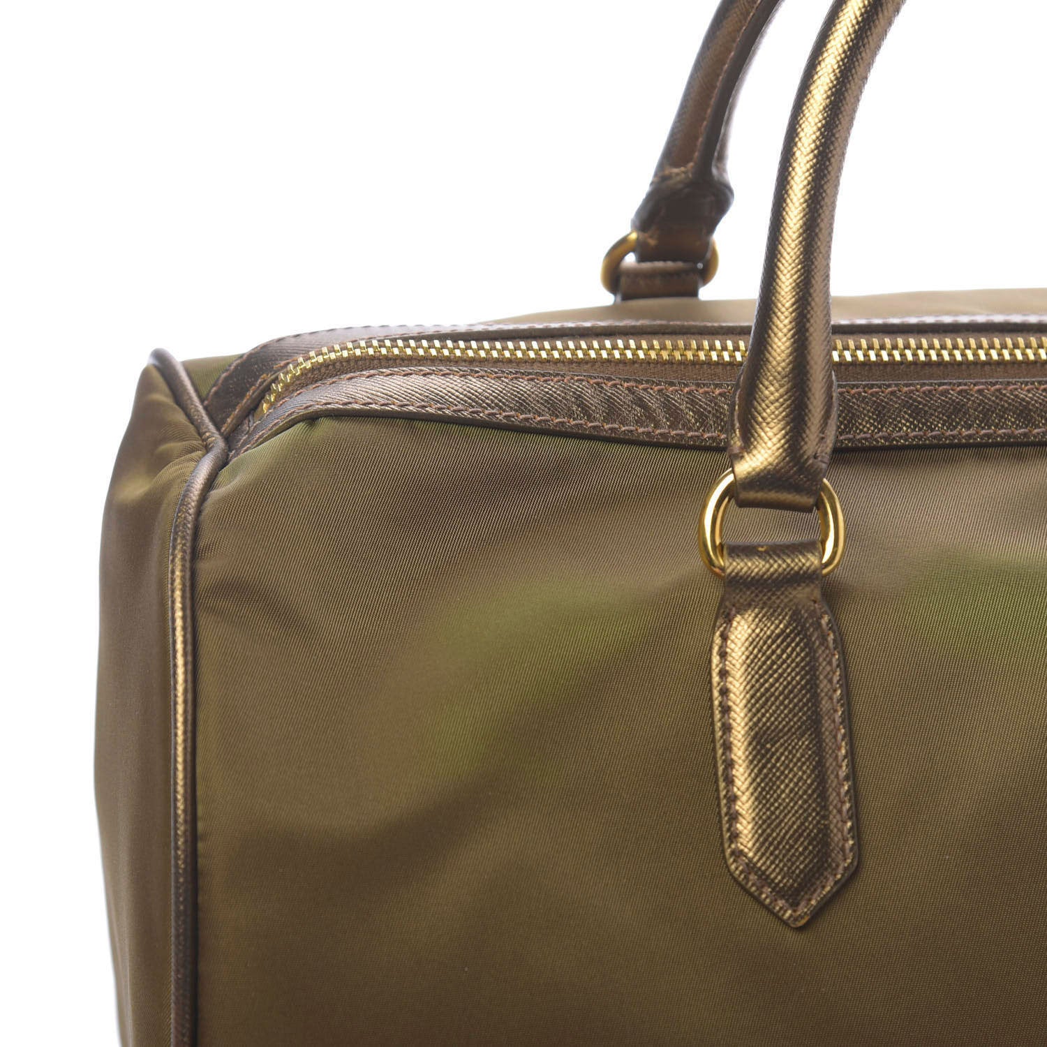 Prada Metallic Tessuto Nylon Saffiano Bauletto Gold 10 of 13