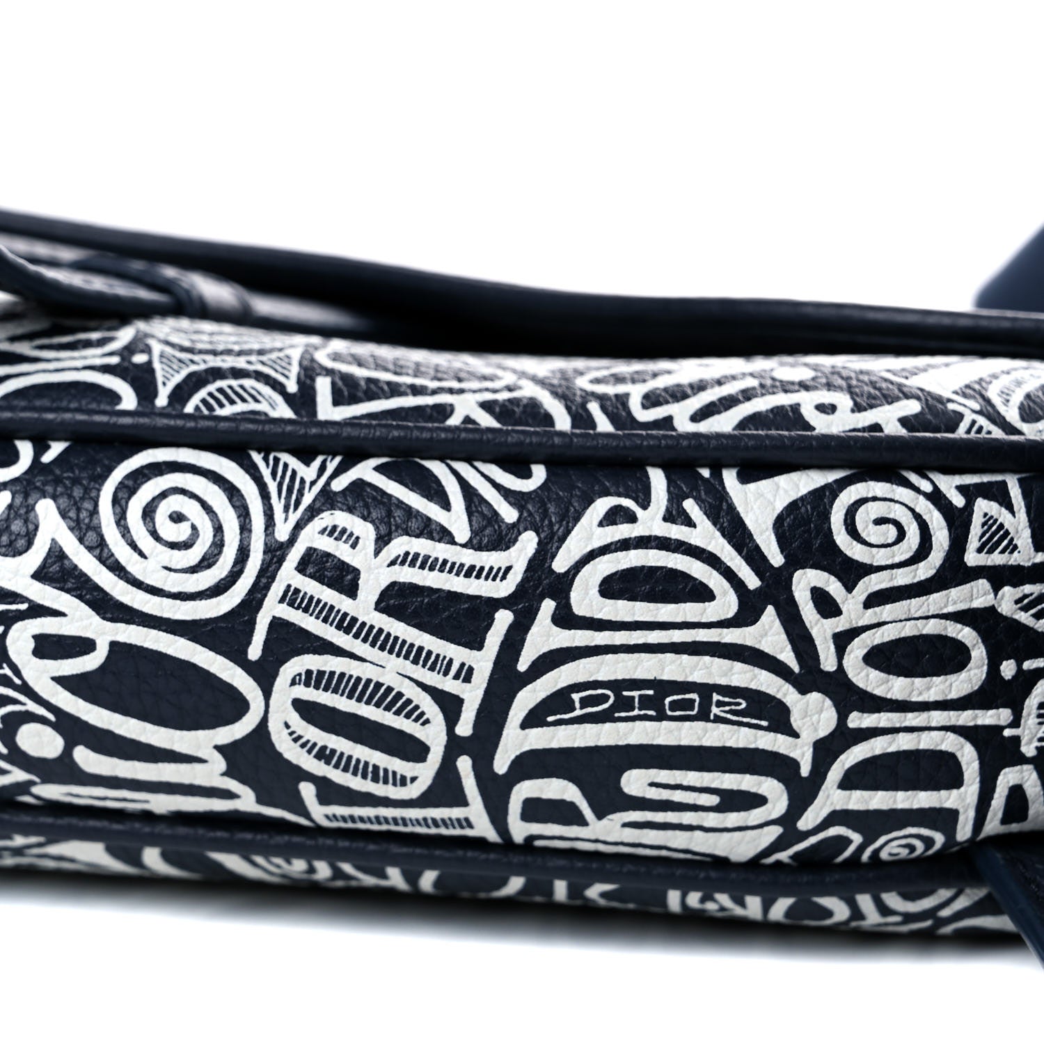 Christian Dior X SHAWN STUSSY Grained Calfskin Printed Mens Saddle Bag Navy Blue 6 of 8