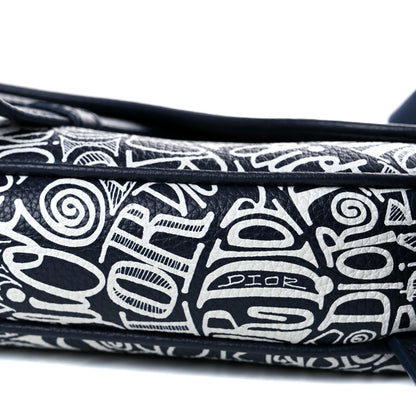 Christian Dior X SHAWN STUSSY Grained Calfskin Printed Mens Saddle Bag Navy Blue 6 of 8