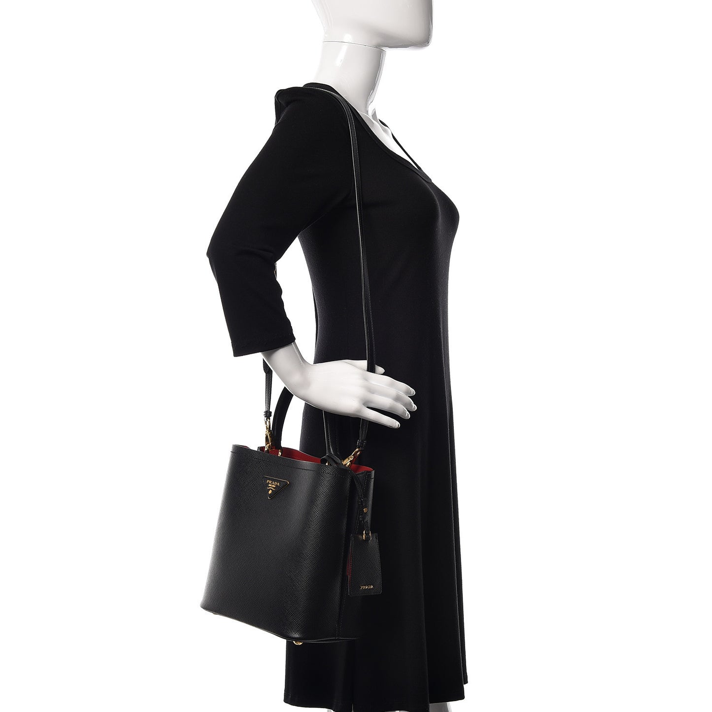 Saffiano Cuir Medium Panier Bucket Bag Black Fuoco
