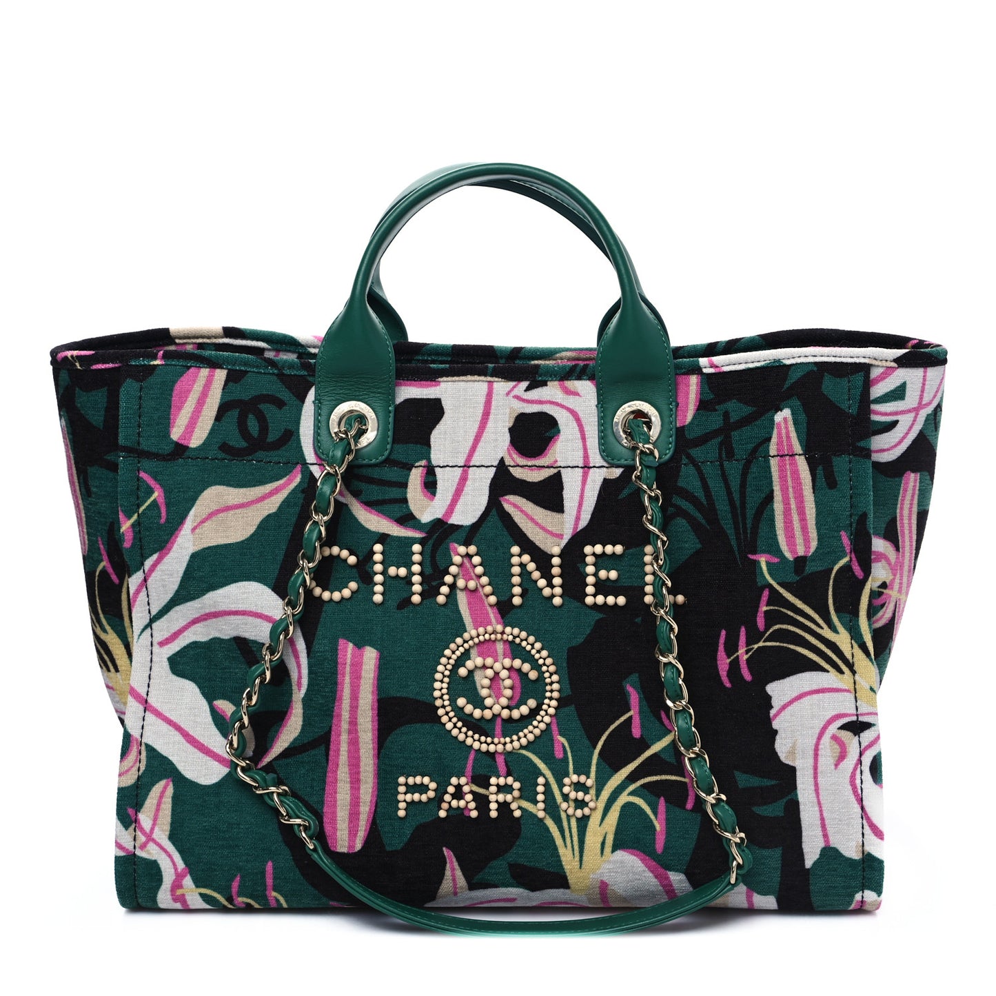 Velvet Calfskin Beaded Medium Deauville Tote Pink Green Black