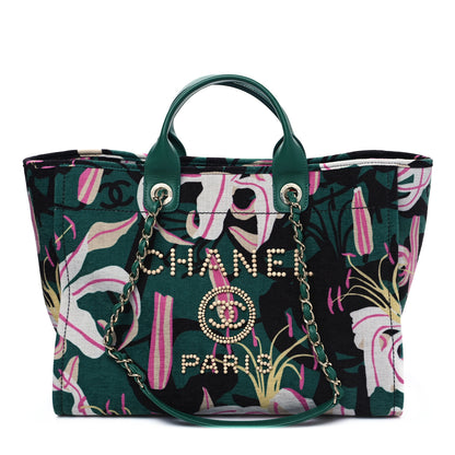 Chanel Velvet Calfskin Beaded Medium Deauville Tote Pink Green Black 1 of 10