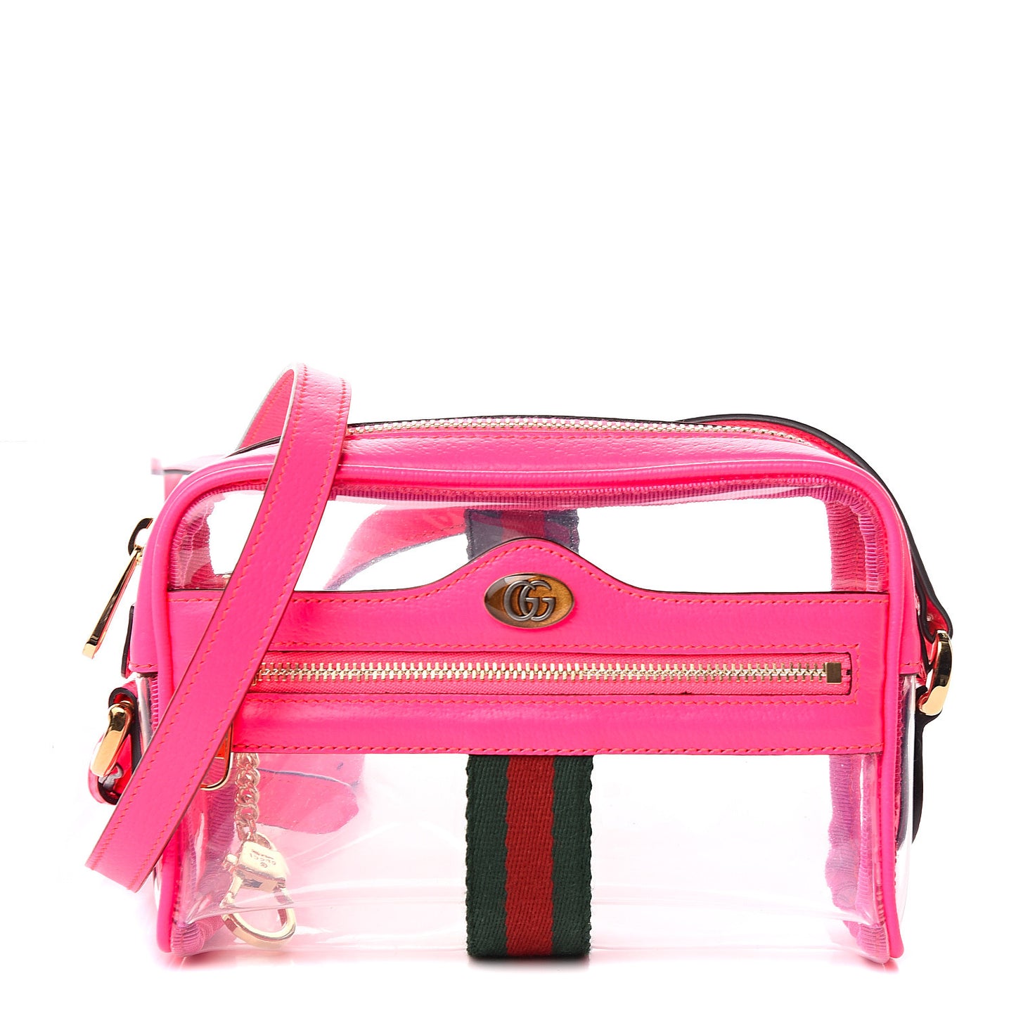 Vinyl Web Mini Ophidia Transparent Shoulder Bag Fluorescent Fuchsia