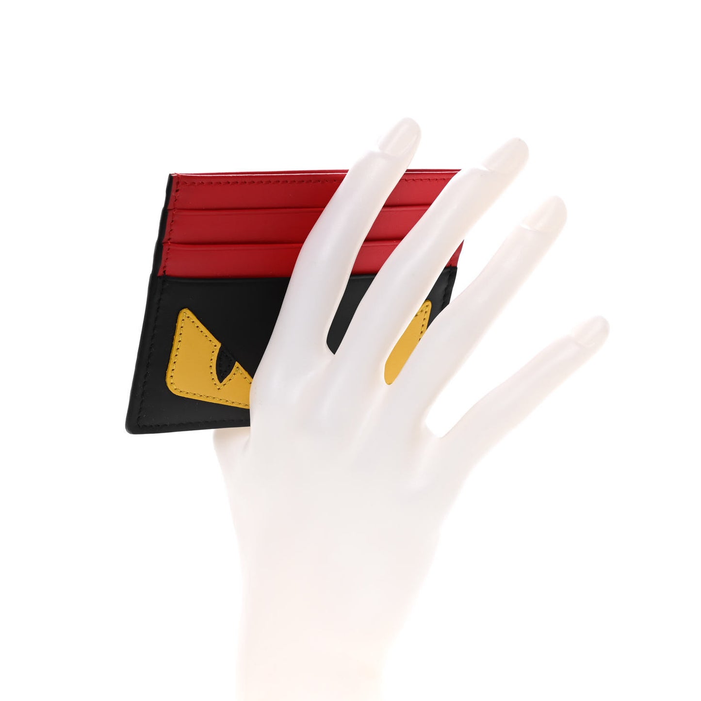 Vitello Century Monster Eyes Inlay Card Holder Black Giallo Rosso
