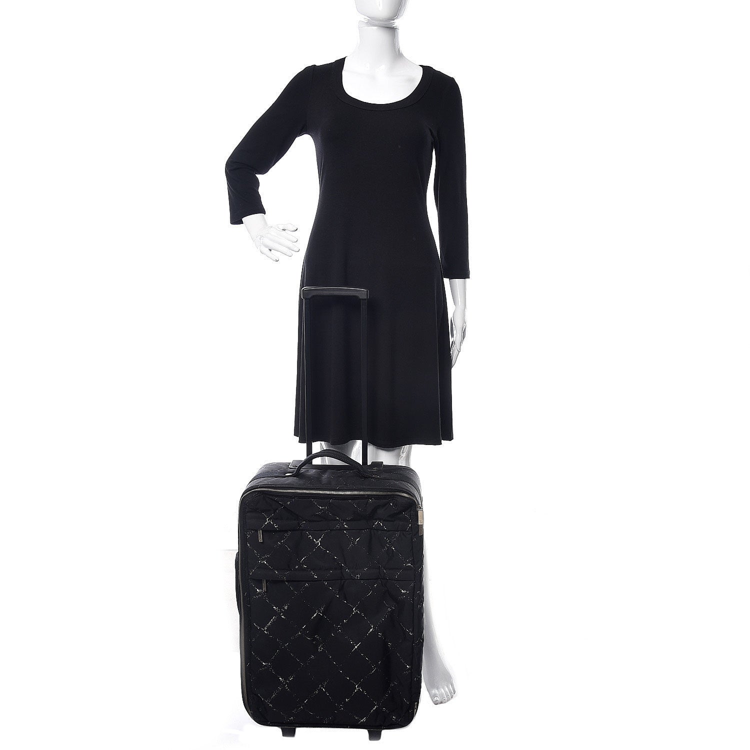 Chanel Nylon Travel Trolley Rolling Luggage Black 2 of 16