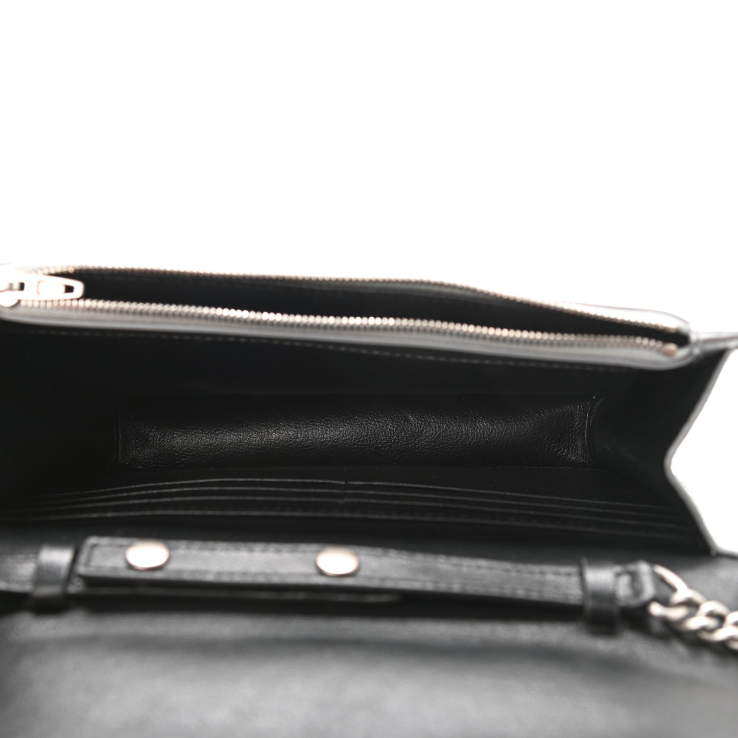 Metallic Calfskin Quilted Touch B Wallet On Chain Silver