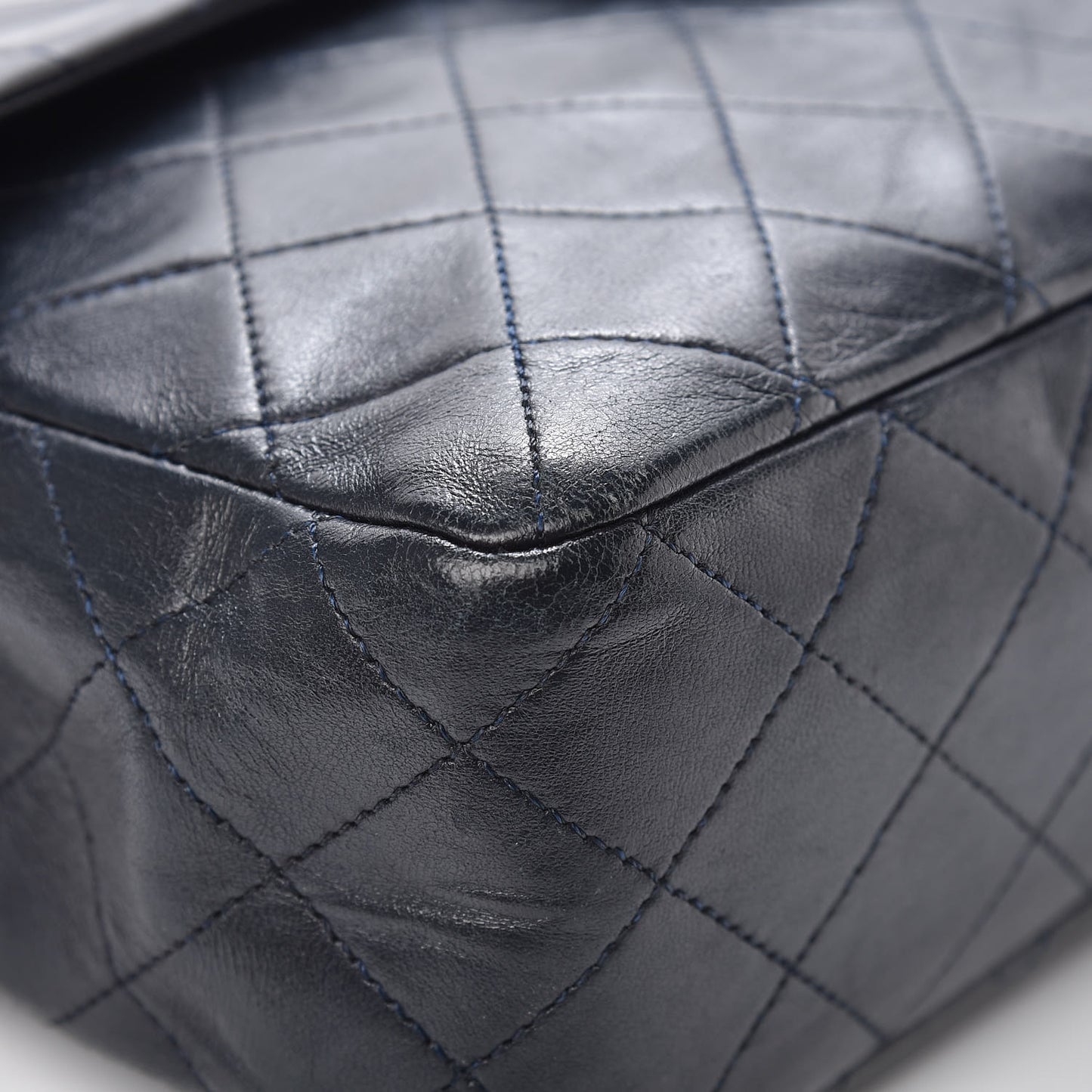 Lambskin Quilted Medium Double Flap Navy