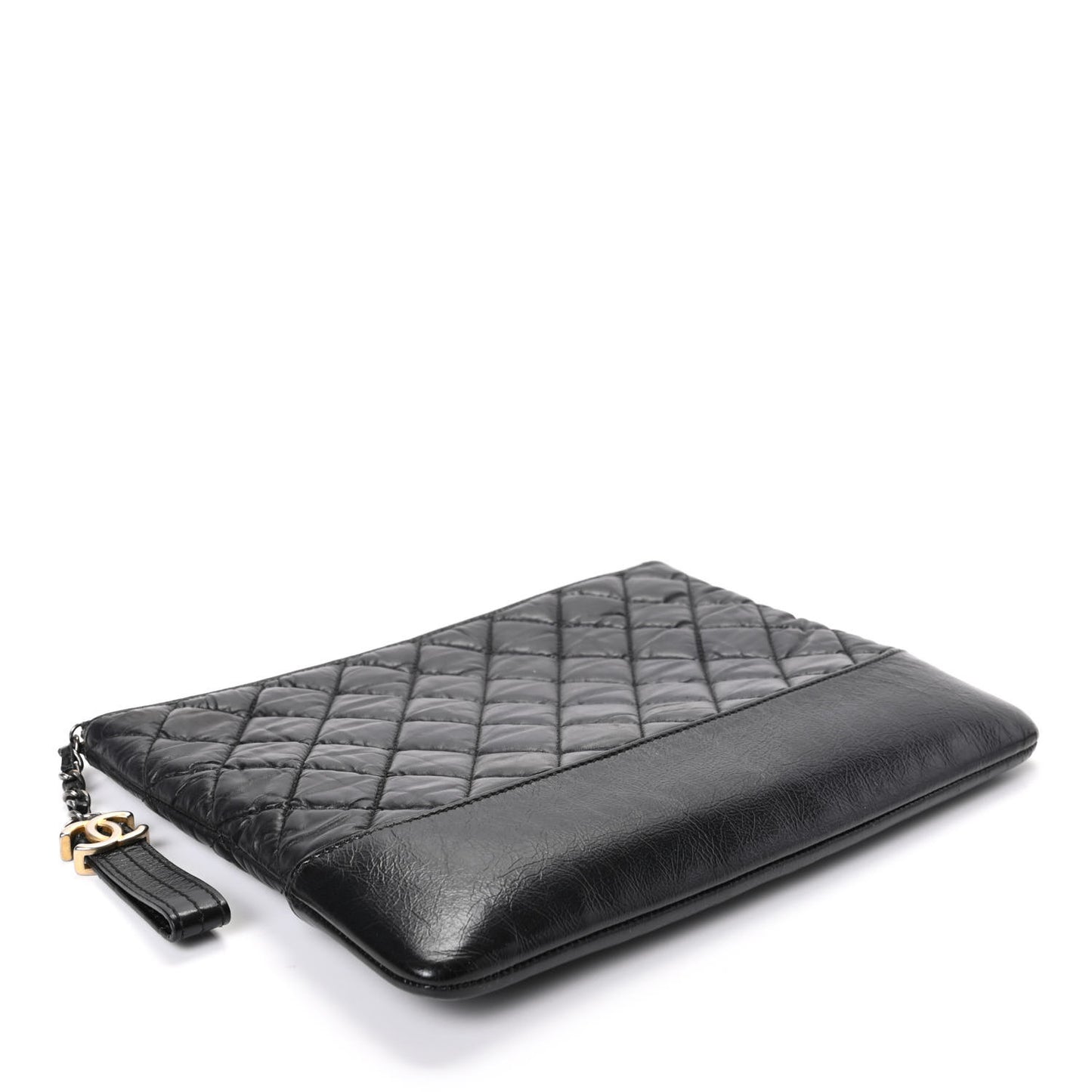 Aged Calfskin Quilted Medium Gabrielle Cosmetic Case Black