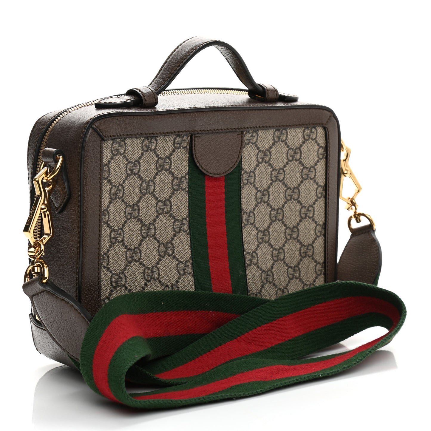 GG Supreme Monogram Web Small Ophidia Top Handle Shoulder Bag Brown