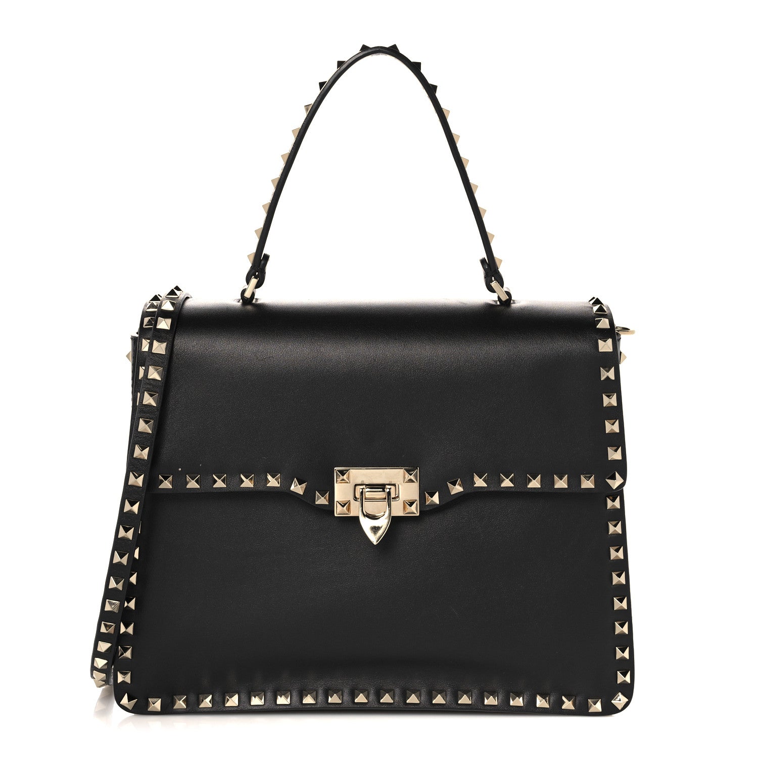 Valentino Garavani Vitello Medium Rockstud Single Handle Flap Bag Black 1 of 15