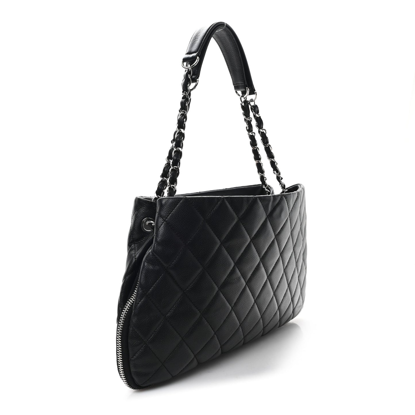 Caviar Quilted Expandable Zip Shoulder Bag Black