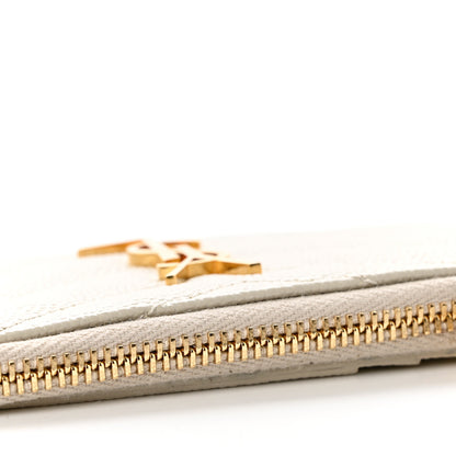 Saint Laurent Grain De Poudre Matelasse Chevron Monogram Fragments Zippered Card Case Blanc Vintage 7 of 8