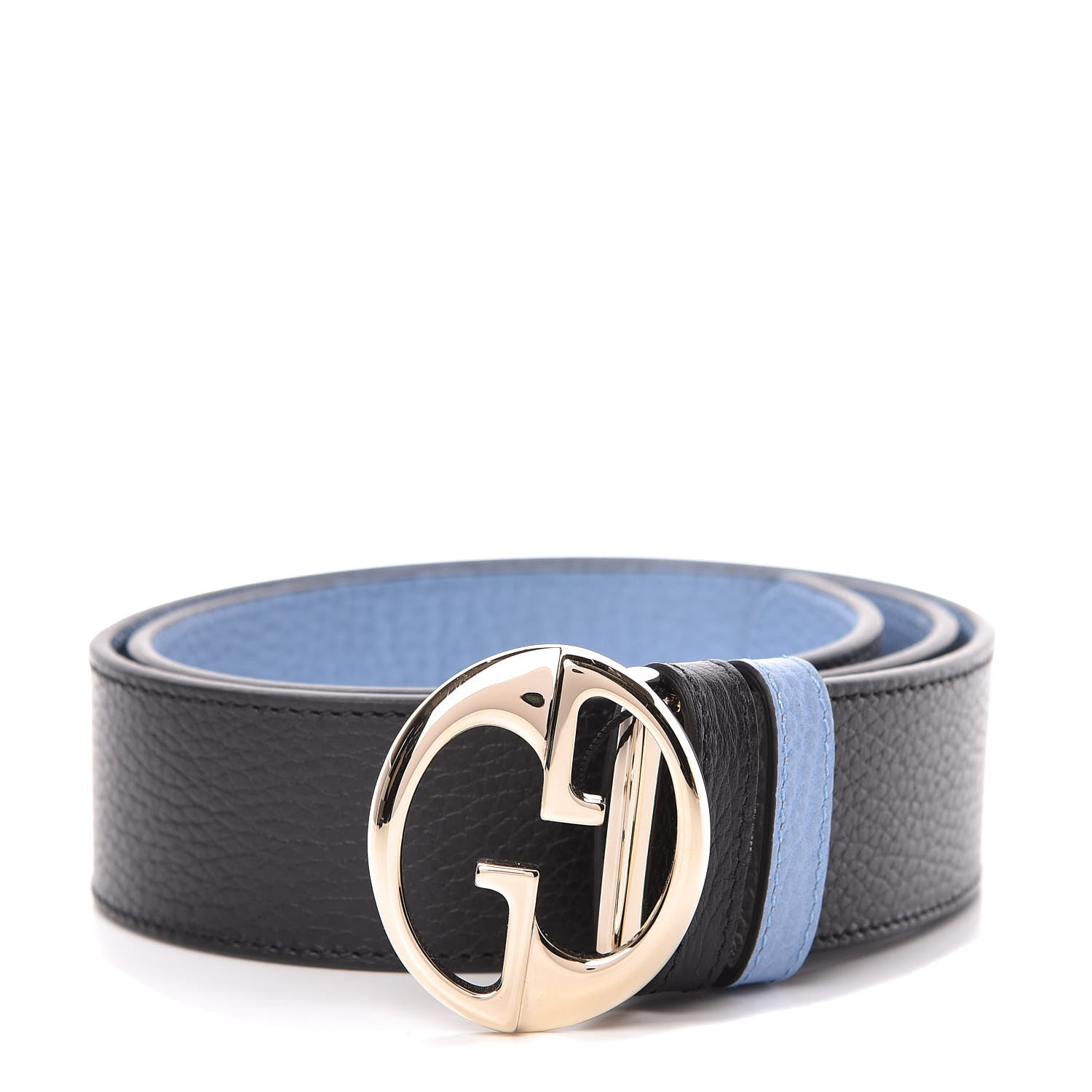 Gucci Dollar Calfskin 1973 Reversible Belt 85 34 Black Mineral Blue 1 of 6