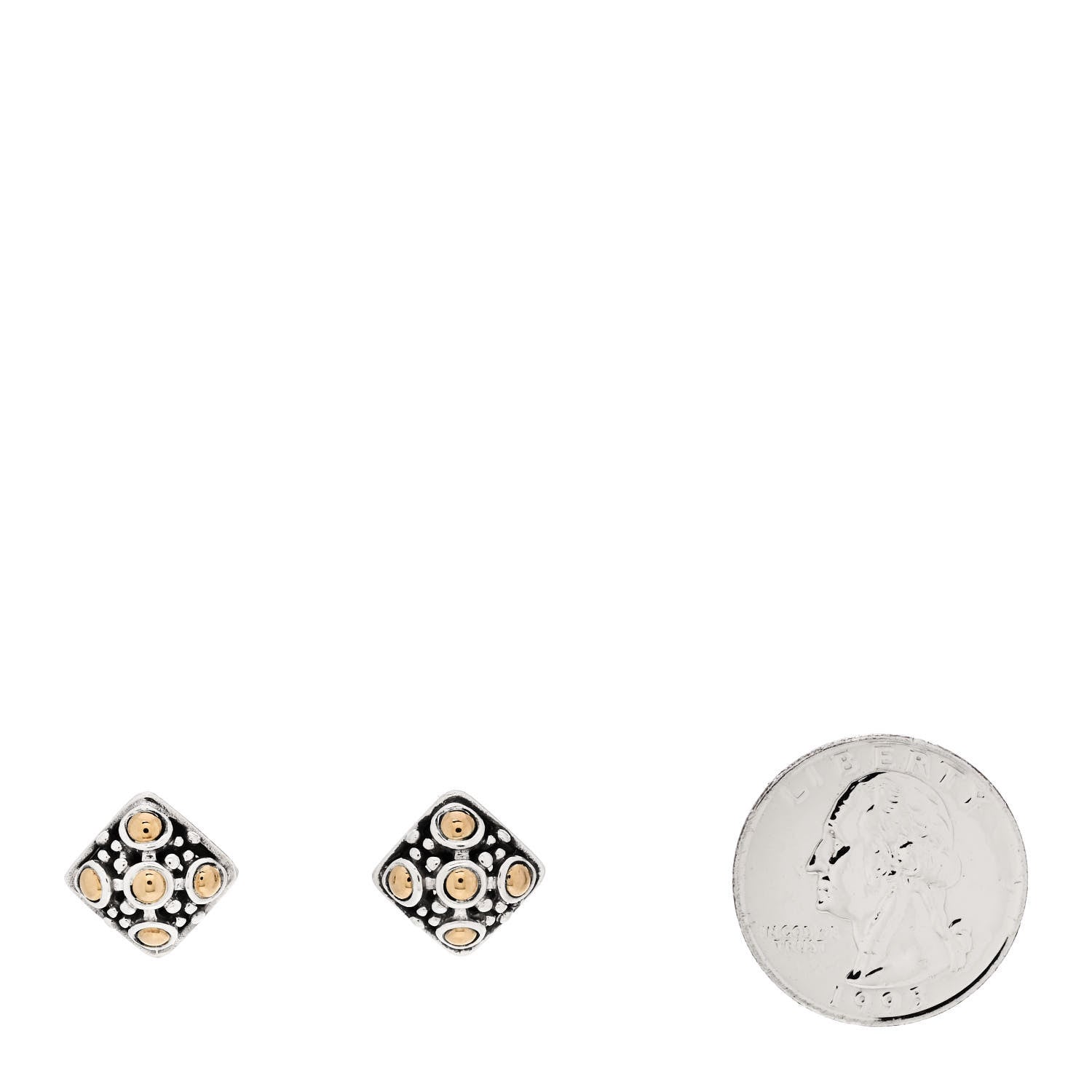 John Hardy Sterling Silver 18K Yellow Gold Jaisalmer Dot Square Earrings 2 of 4