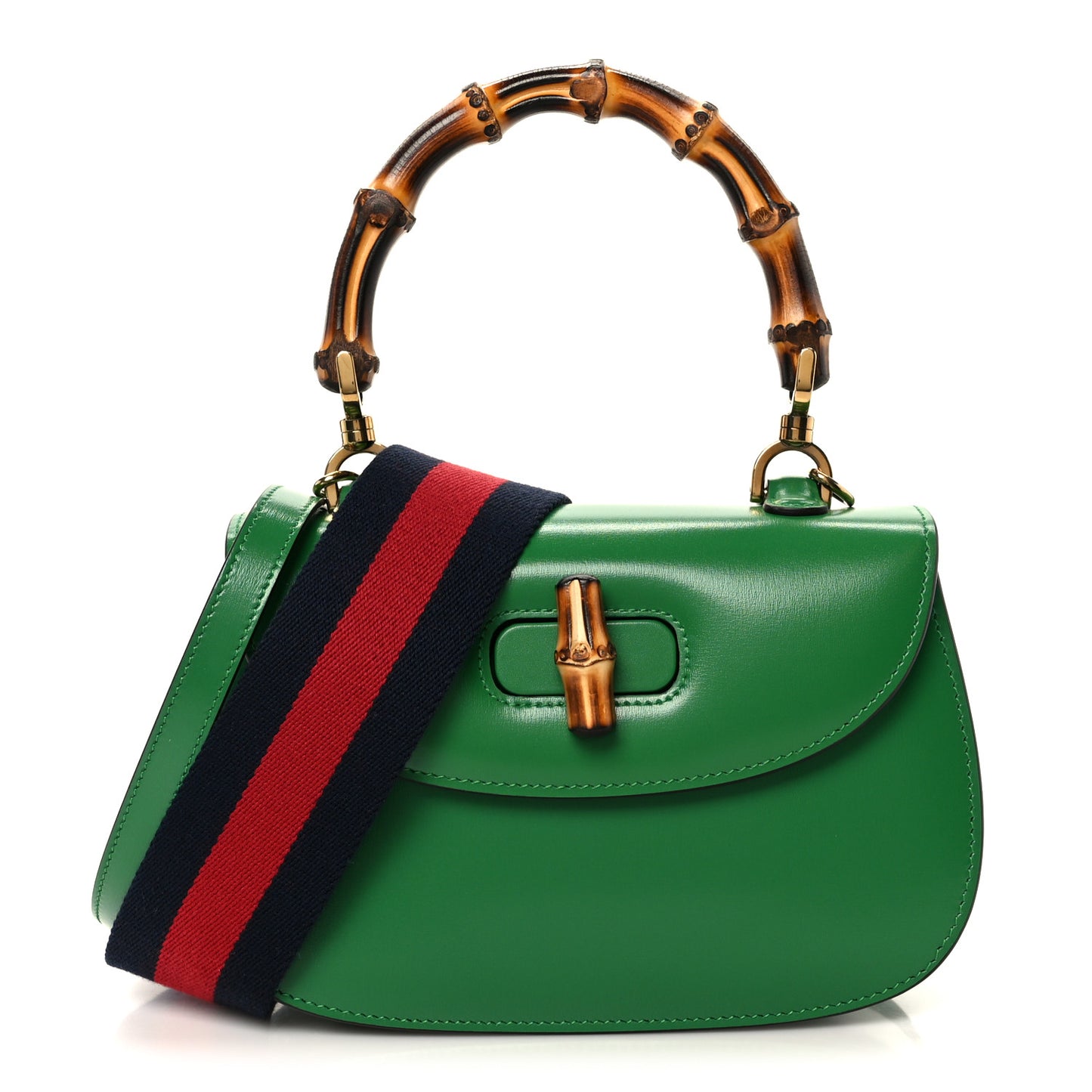 Boarded Dyana Lux Calfskin Web Small Bamboo 1947 Top Handle Bag Spring Green