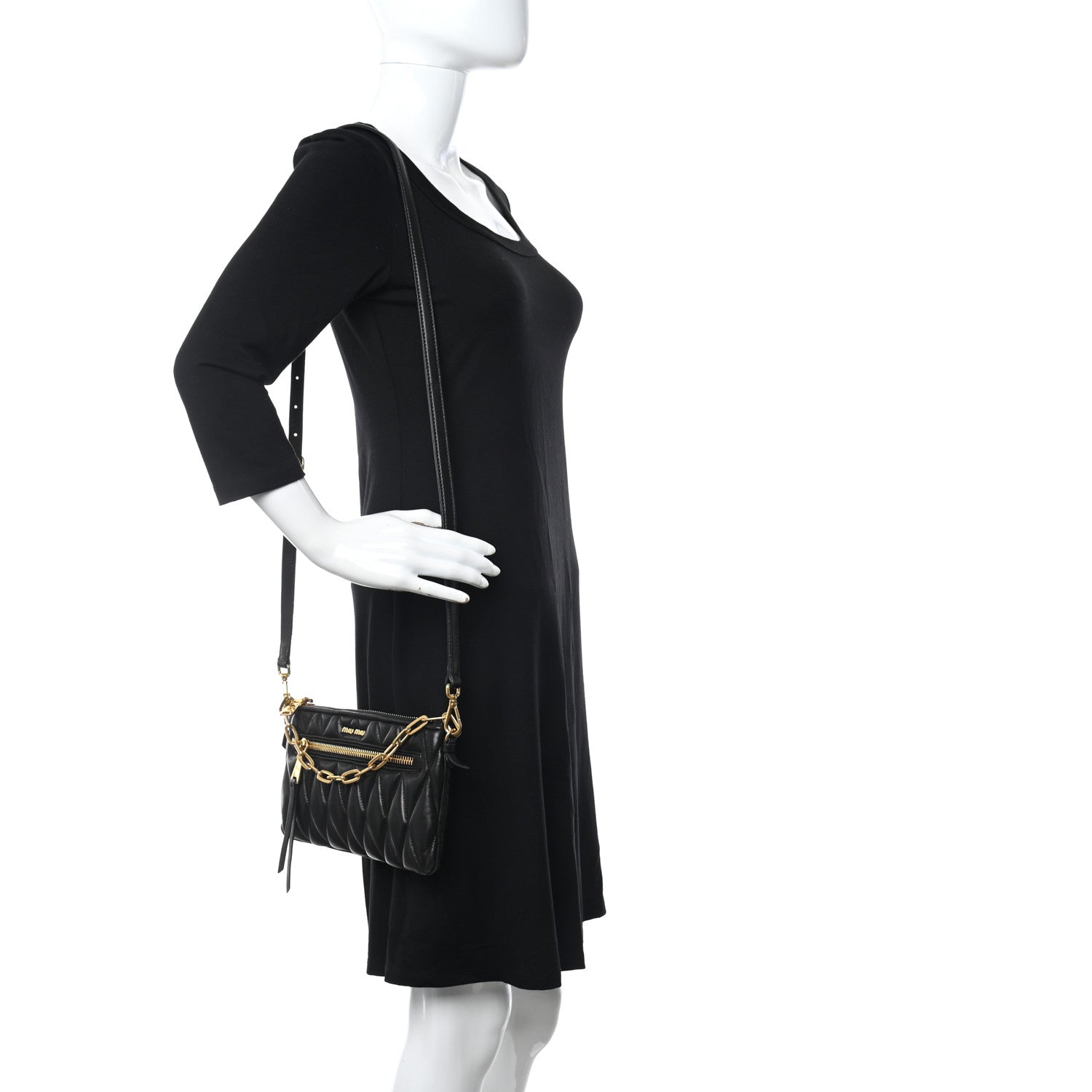 Miu Miu Nappa Matelasse Chain Zip Shoulder Bag Black 2 of 9