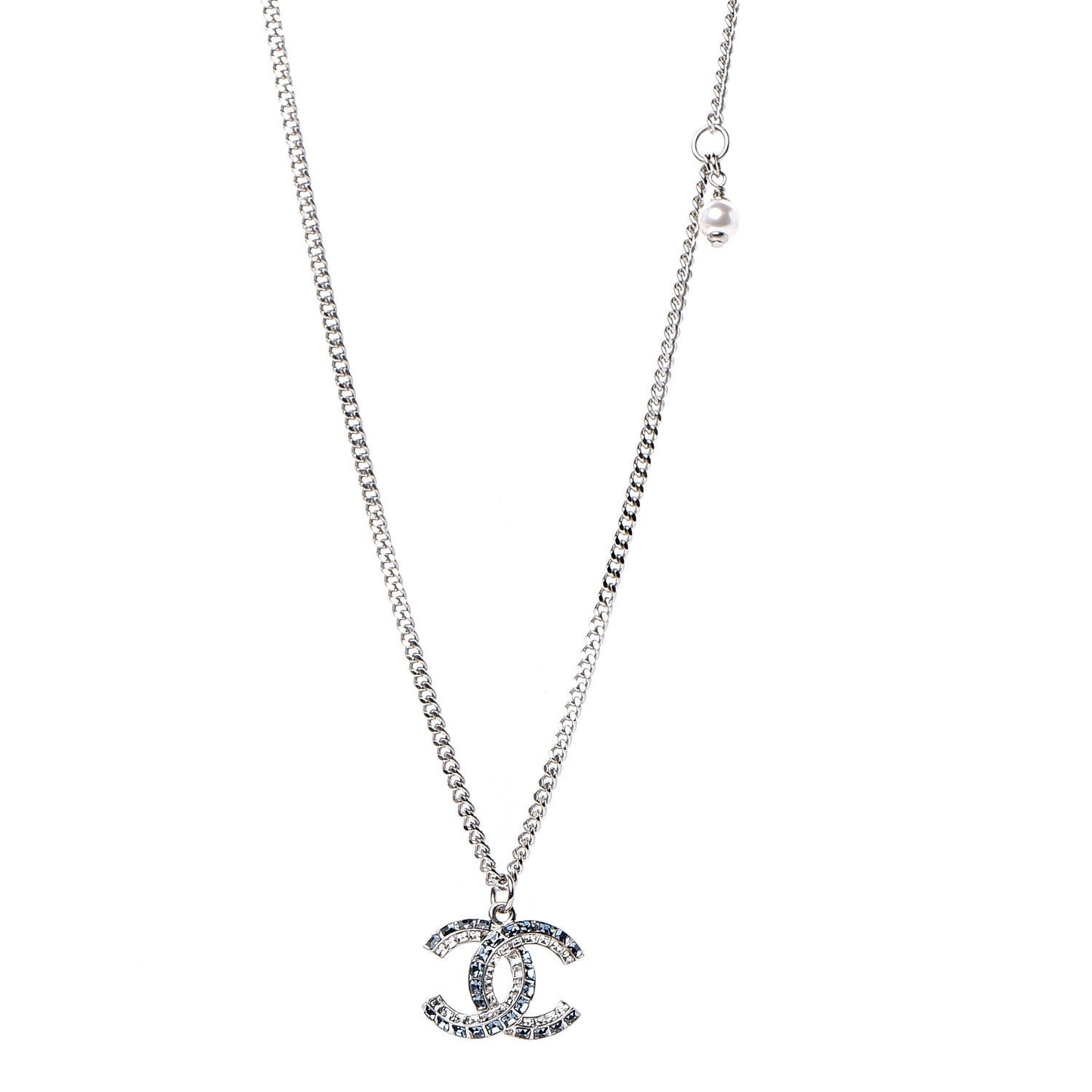 Crystal Baguette CC Necklace Blue