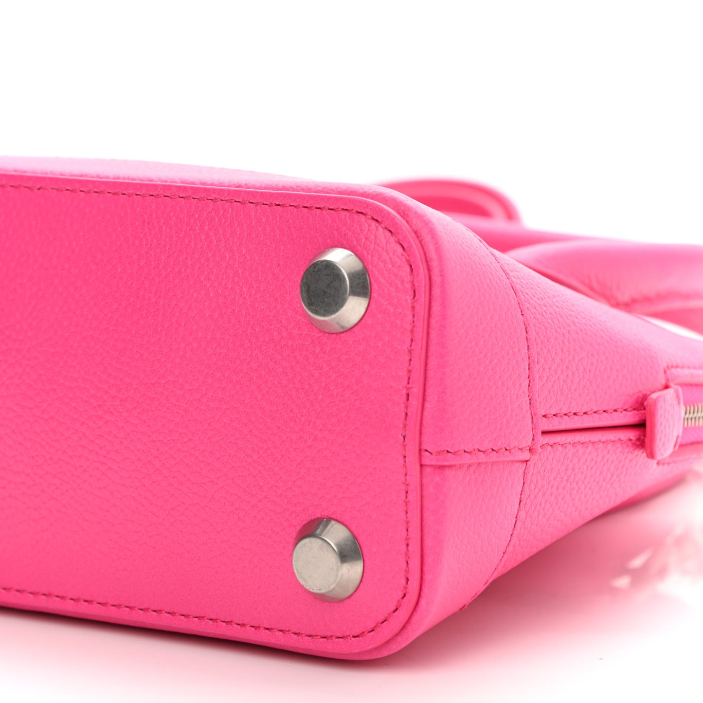 Grained Calfskin Logo XXS Ville Top Handle Bag Acid Fuchsia Black