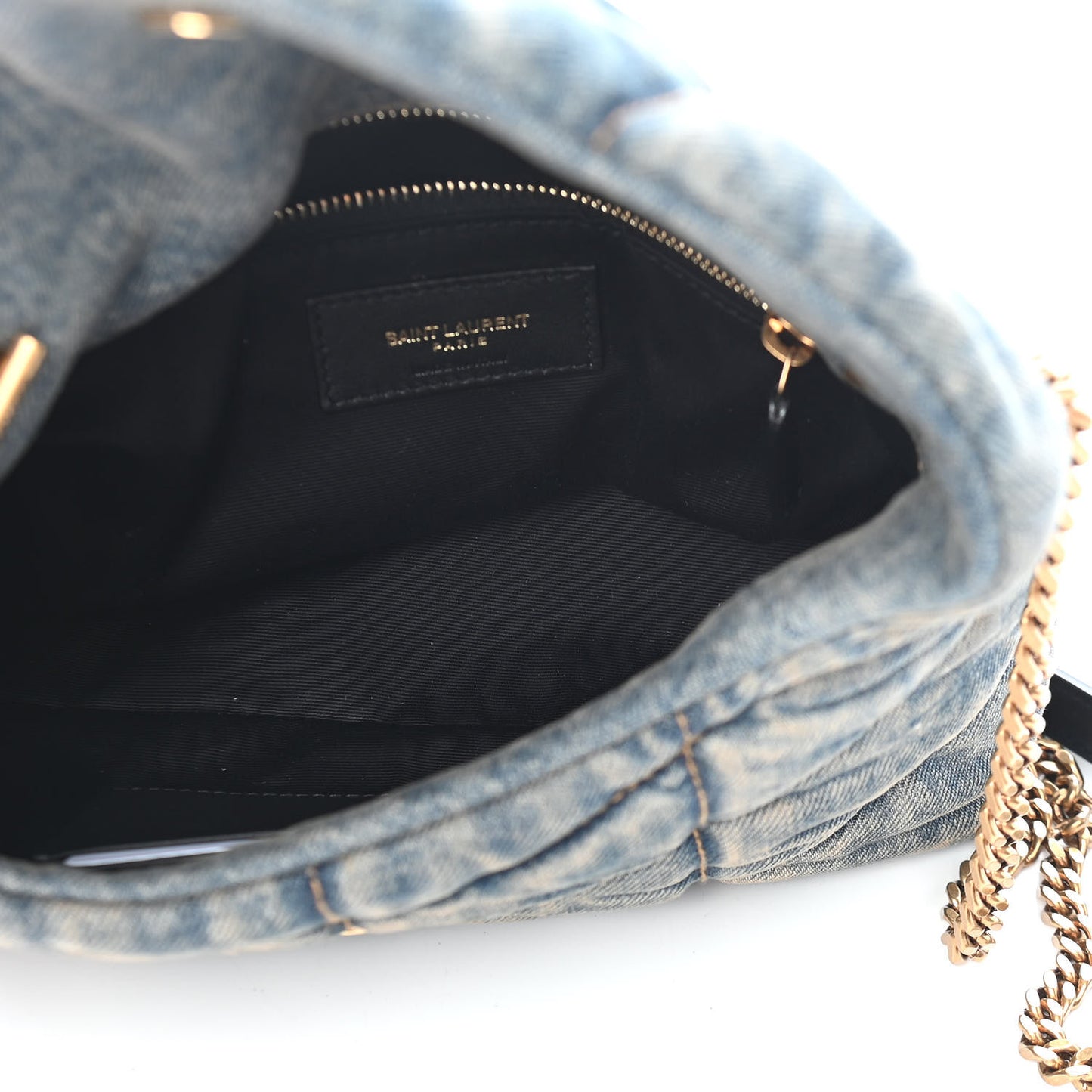 Denim Quilted Toy Loulou Puffer Monogram Chain Satchel Blue Black