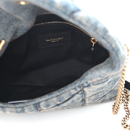 Saint Laurent Denim Quilted Toy Loulou Puffer Monogram Chain Satchel Blue Black 5 of 9