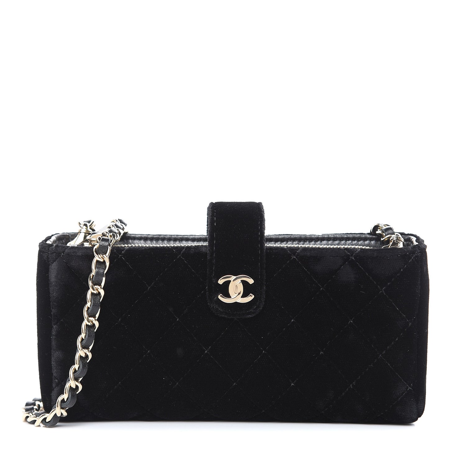 Velvet Quilted Small Clutch With Chain Black