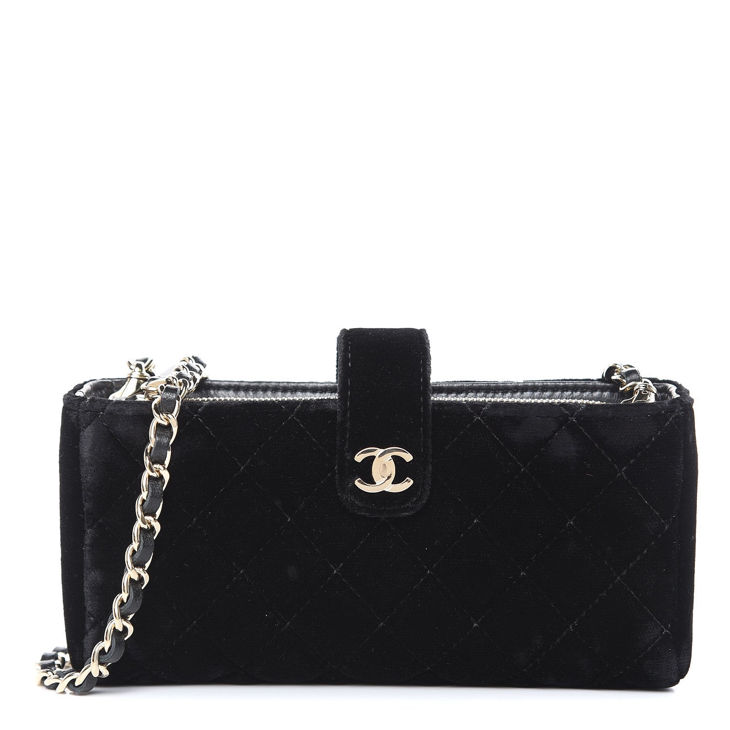 Chanel Velvet Quilted Small Clutch With Chain Black 1 of 12