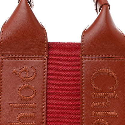 Chloe Cotton Calfskin Small Woody Ribbon Tote With Strap Dark Red 8 of 10
