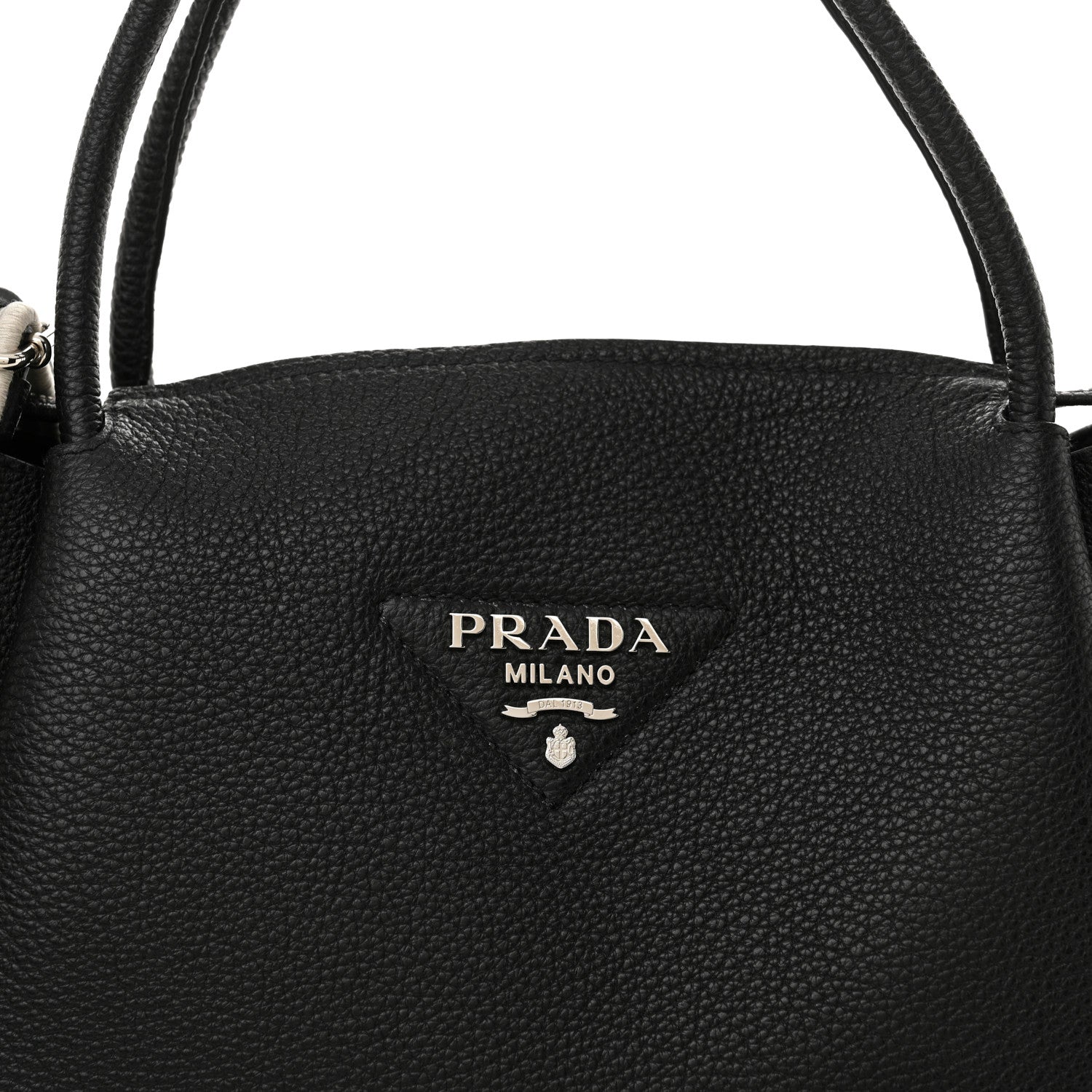 Prada Vitello Daino Soft Medium Zippered Top Handle Bag Black