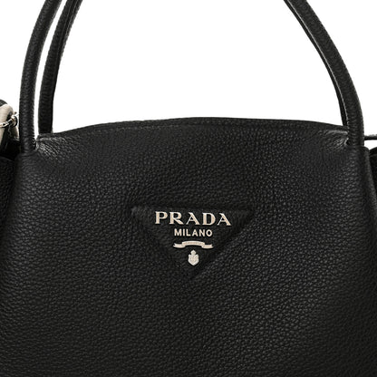 Prada Vitello Daino Soft Medium Zippered Top Handle Bag Black 7 of 13