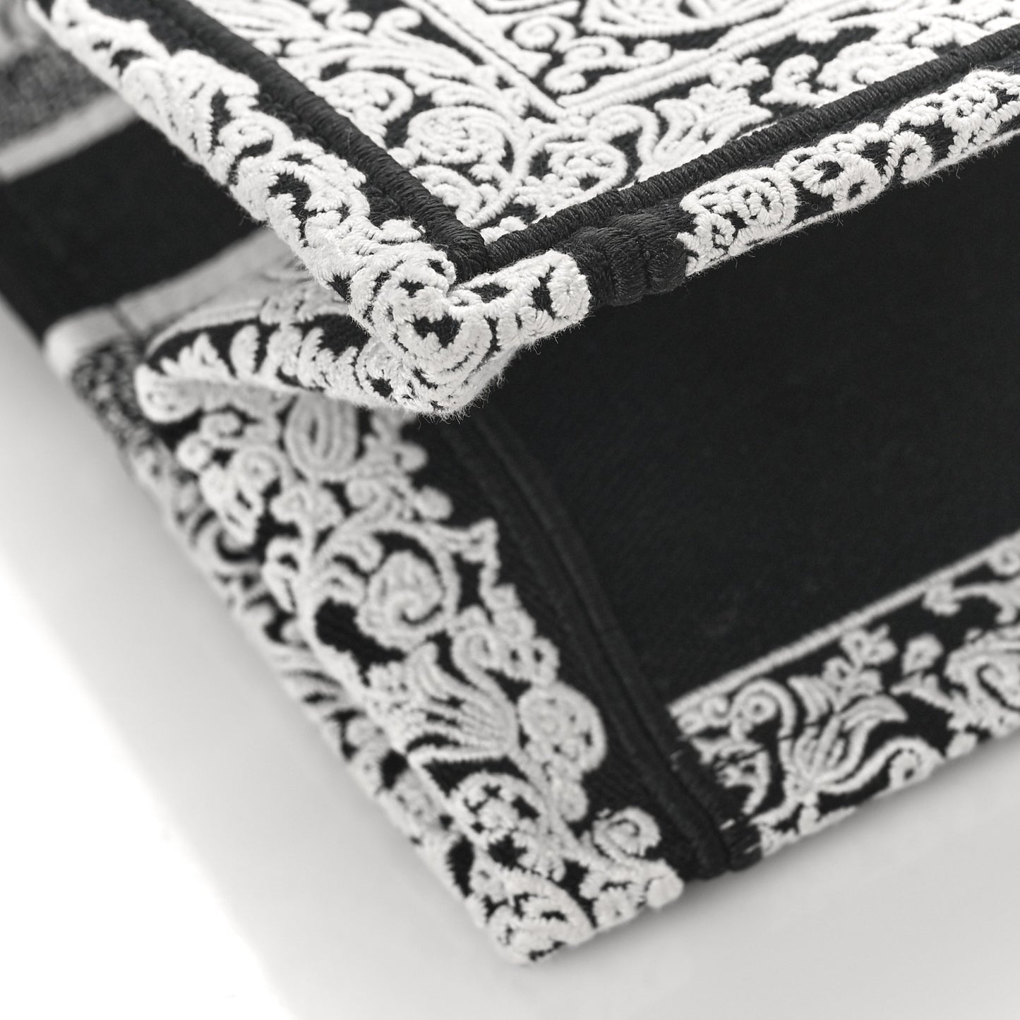 Canvas Embroidered Medium Ornamental Cornely Effect Book Tote Black White