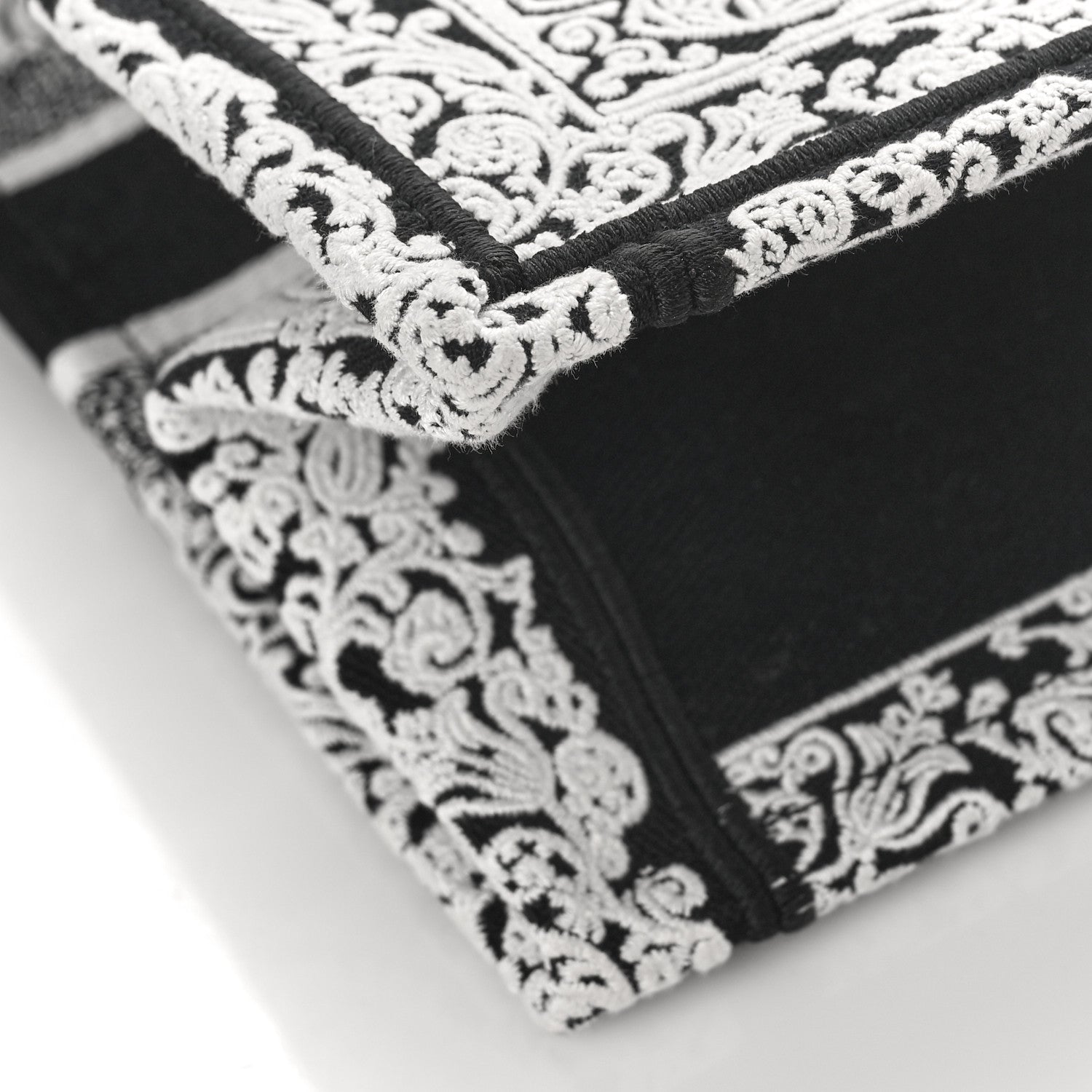 Christian Dior Canvas Embroidered Medium Ornamental Cornely Effect Book Tote Black White 7 of 8