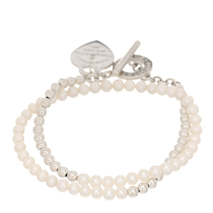 Tiffany Sterling Silver Pearl Diamond Return to Tiffany Wrap Bead Bracelet 2 of 3