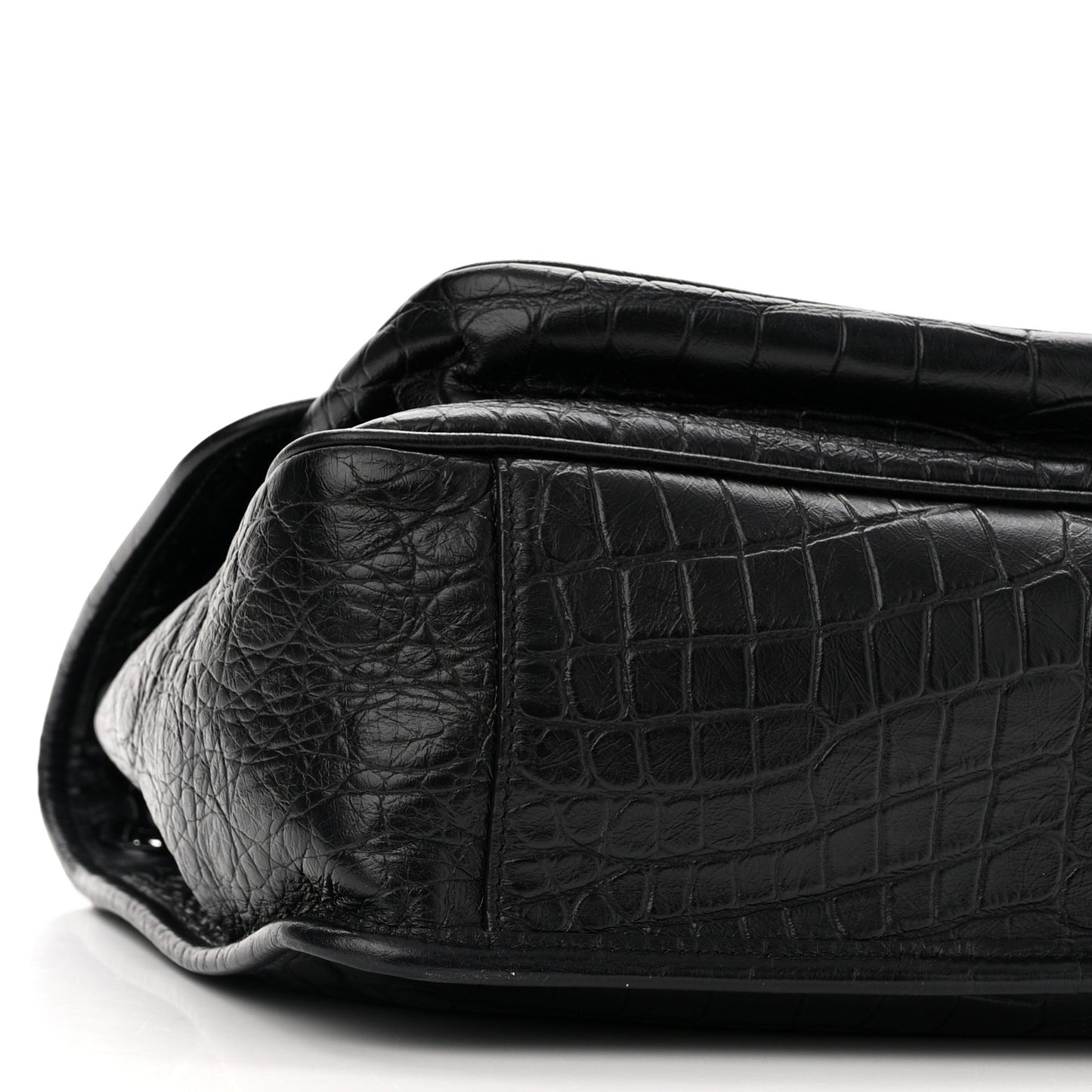 Crinkled Calfskin Crocodile Embossed Monogram Medium Niki Chain Satchel Black