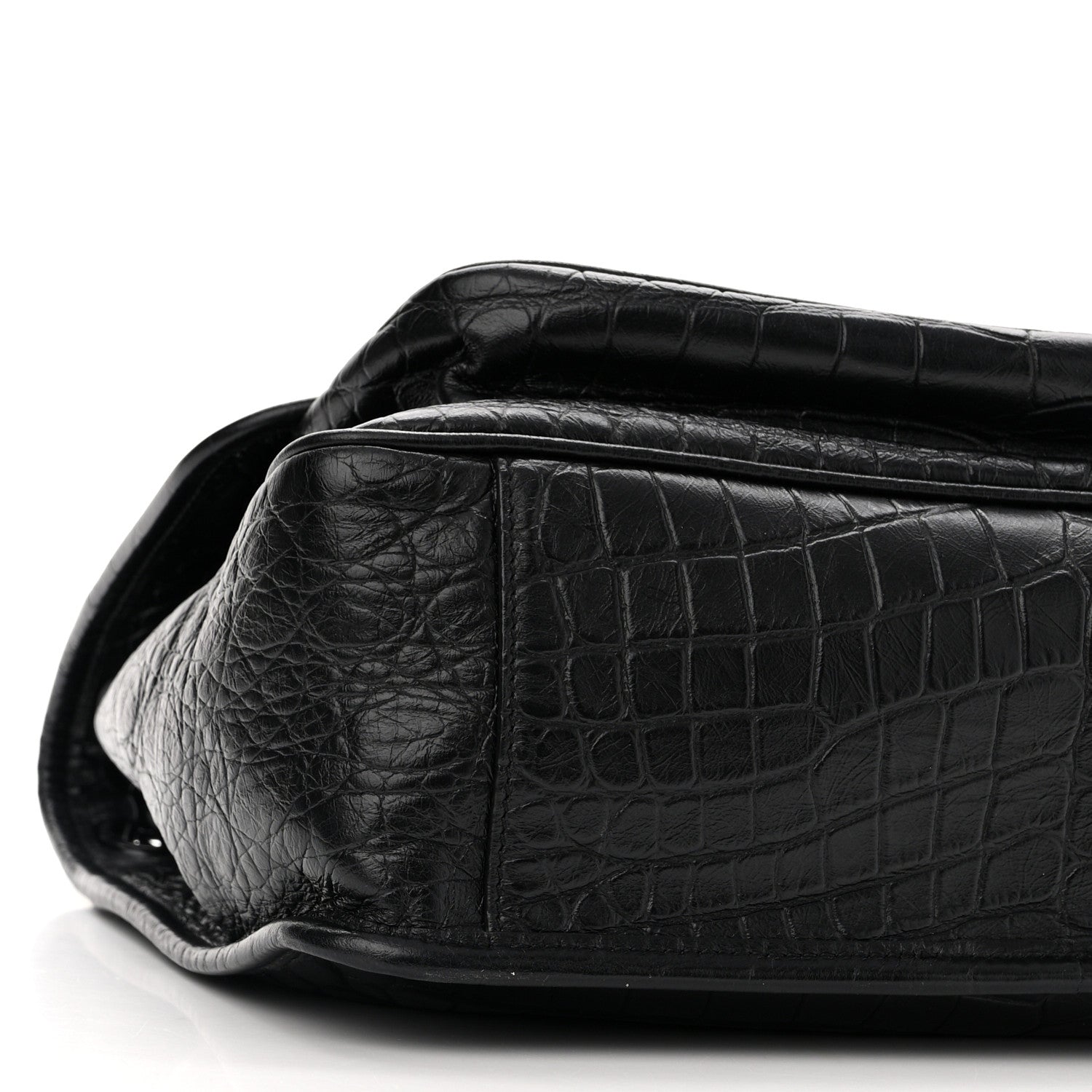 Saint Laurent Crinkled Calfskin Crocodile Embossed Monogram Medium Niki Chain Satchel Black 10 of 11