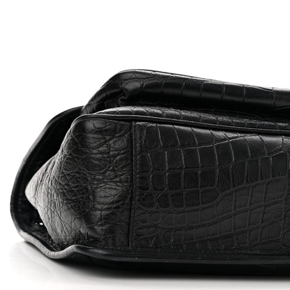 Saint Laurent Crinkled Calfskin Crocodile Embossed Monogram Medium Niki Chain Satchel Black 10 of 11