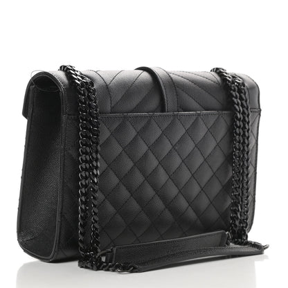 Saint Laurent Grain De Poudre Textured Mixed Matelasse Triquilt Medium Monogram Satchel Black 3 of 10
