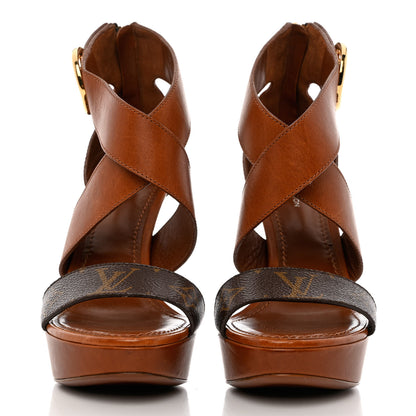 Louis Vuitton Calfskin Monogram Horizon Platform Sandals 36 Cognac Brown 2 of 12