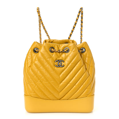 Chanel Aged Calfskin Chevron Quilted Small Gabrielle Backpack Yellow 1 of 13