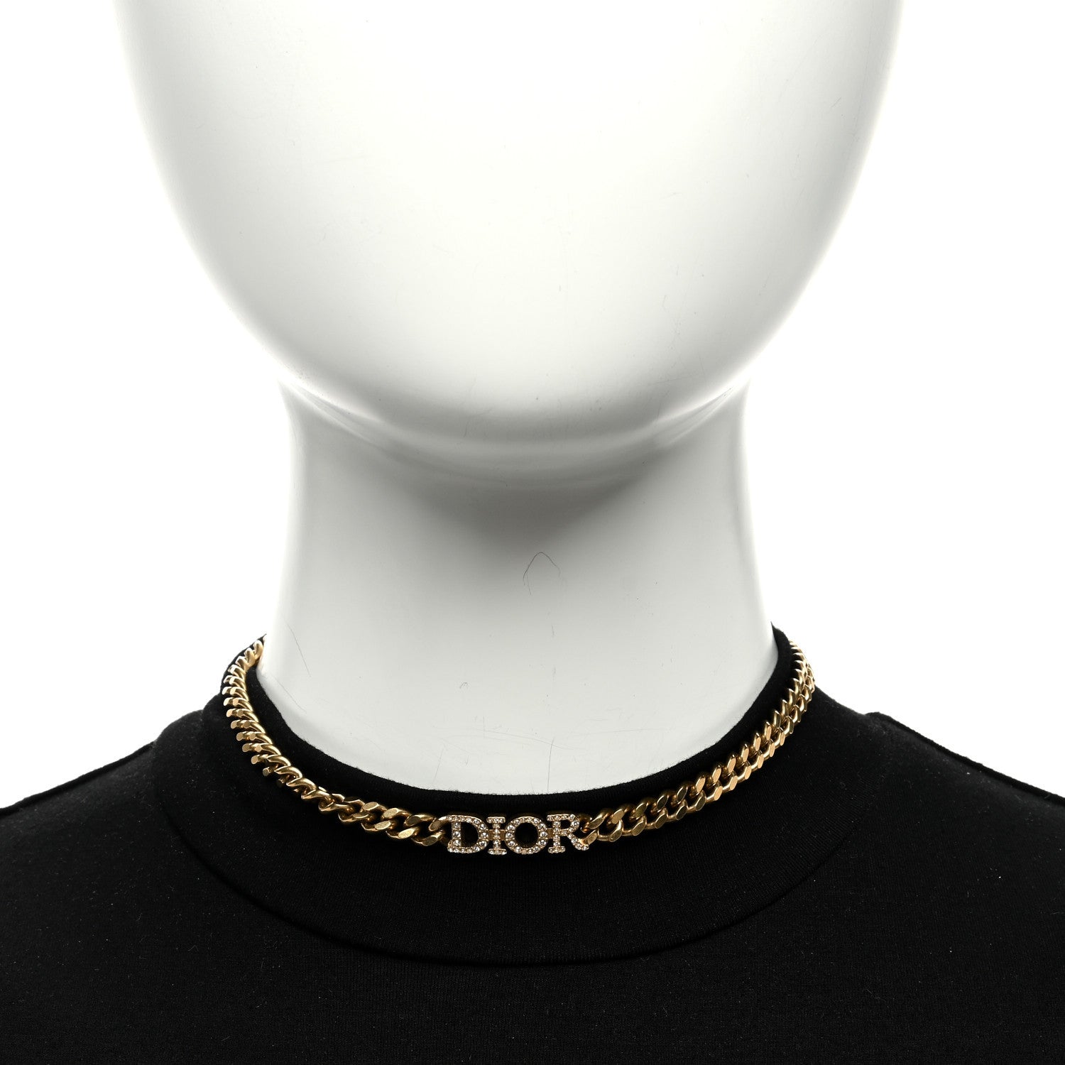 Christian Dior Metal Crystal Chain Choker Necklace Gold 2 of 6