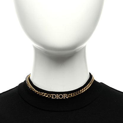 Christian Dior Metal Crystal Chain Choker Necklace Gold 2 of 6