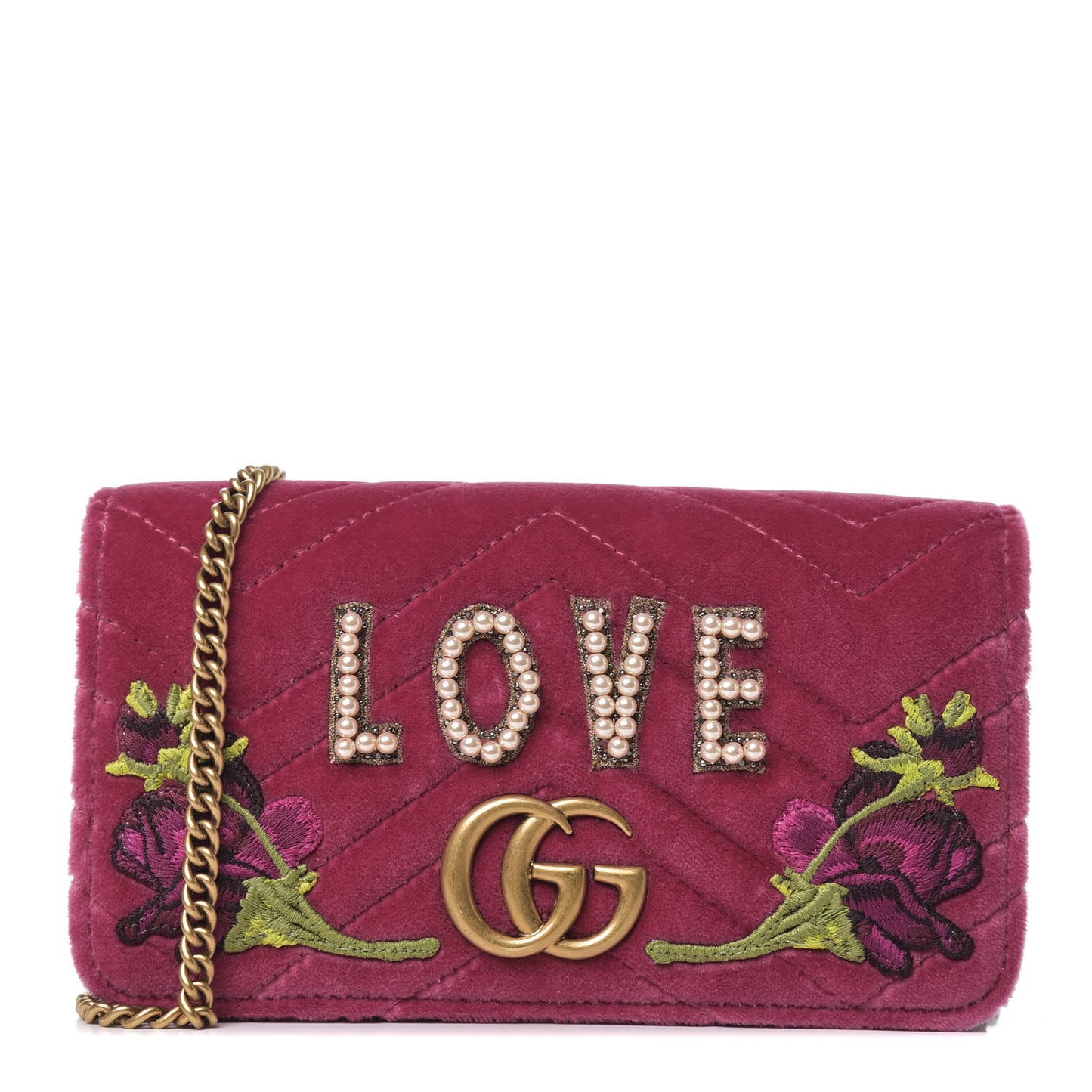 Velvet Matelasse Love Embroidered GG Marmont Mini Bag Light Raspberry Rose