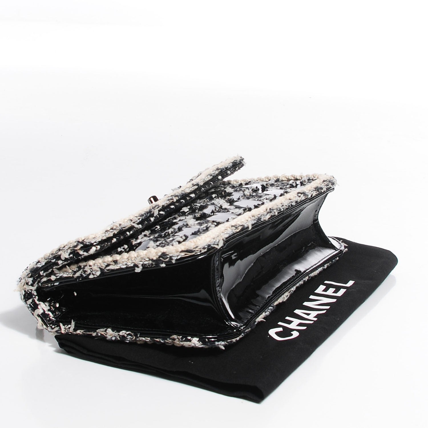 Chanel Tweed Vinyl Woven Medium Single Flap Black White 4 of 9