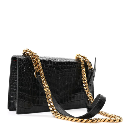 Alexander McQueen Crocodile Embossed Calfskin Knuckle Jeweled Crossbody Black 3 of 10